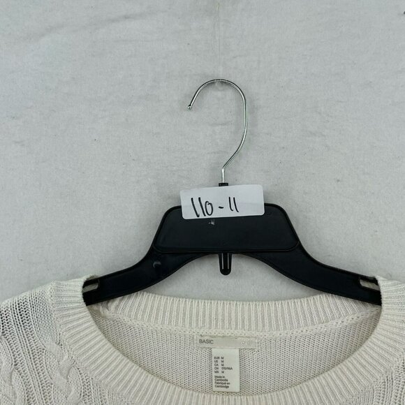H&M Basic Sweater Women's Sz M Ivory White Crew Neck Cable Knit Pullover Stretch - Picture 11 of 11